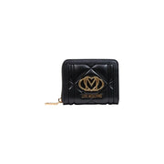 Schwarz gesteppt Love Moschino Damengeldbörse aus Polyurethan mit goldfarbenem Logo und Reißverschlussanhänger, B 13 x H 9 x L 3 cm