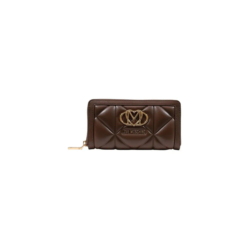 Braun gesteppt Love Moschino Reißverschlussgeldbörse mit goldfarbenem Logoverschluss aus Polyurethan, 18 cm lang, für Damen