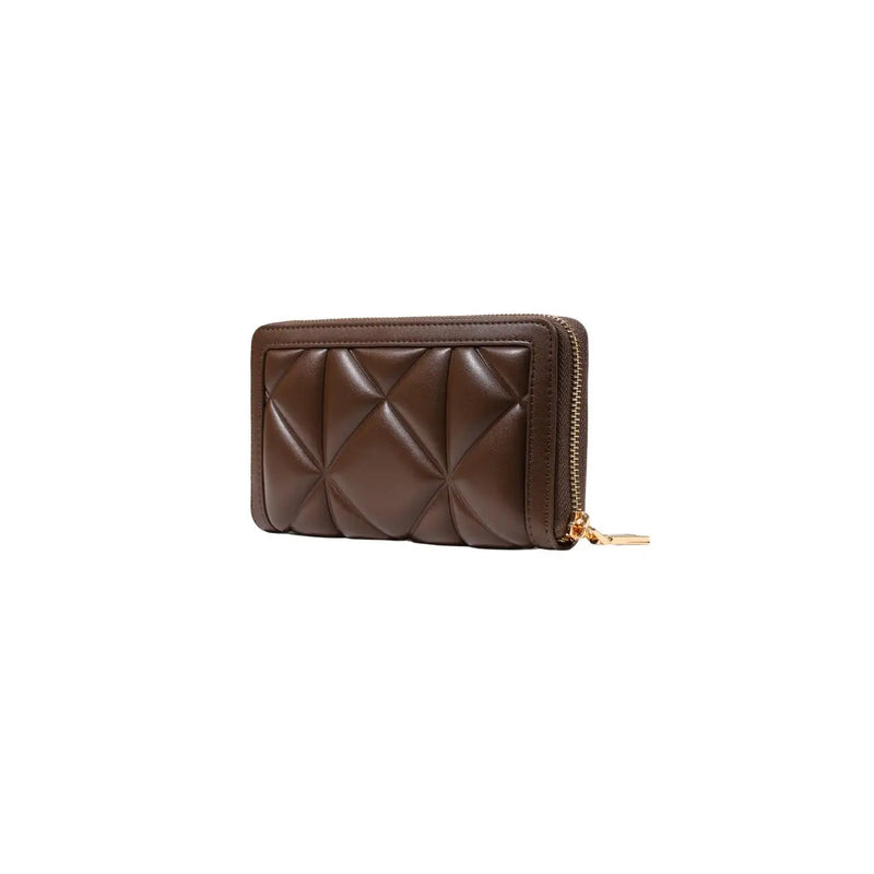 Braune, gesteppte Moschino-Geldbörse aus Leder mit goldfarbenem Reißverschluss aus Polyurethan, Größe 18 cm