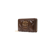 Braune Steppliebe Moschino Damengeldbörse aus Polyurethan mit goldfarbenem Logo und Reißverschluss, Größe 18 cm