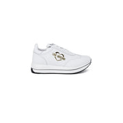 Love moschino women white leather platform sneakers with a gold heart logo on the side