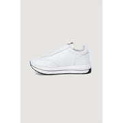Love Moschino women white leather sneakers with black rubber sole and subtle stitching details platform style