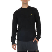 Black crew neck sweater with yellow logo, lyle & scott brand.