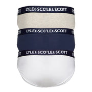Three lyle & scott men’s briefs in heather gray navy blue and white made of 95% cotton 5% elastane for comfort