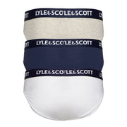 Three lyle & scott men’s briefs in heather gray navy blue and white made of 95% cotton 5% elastane for comfort