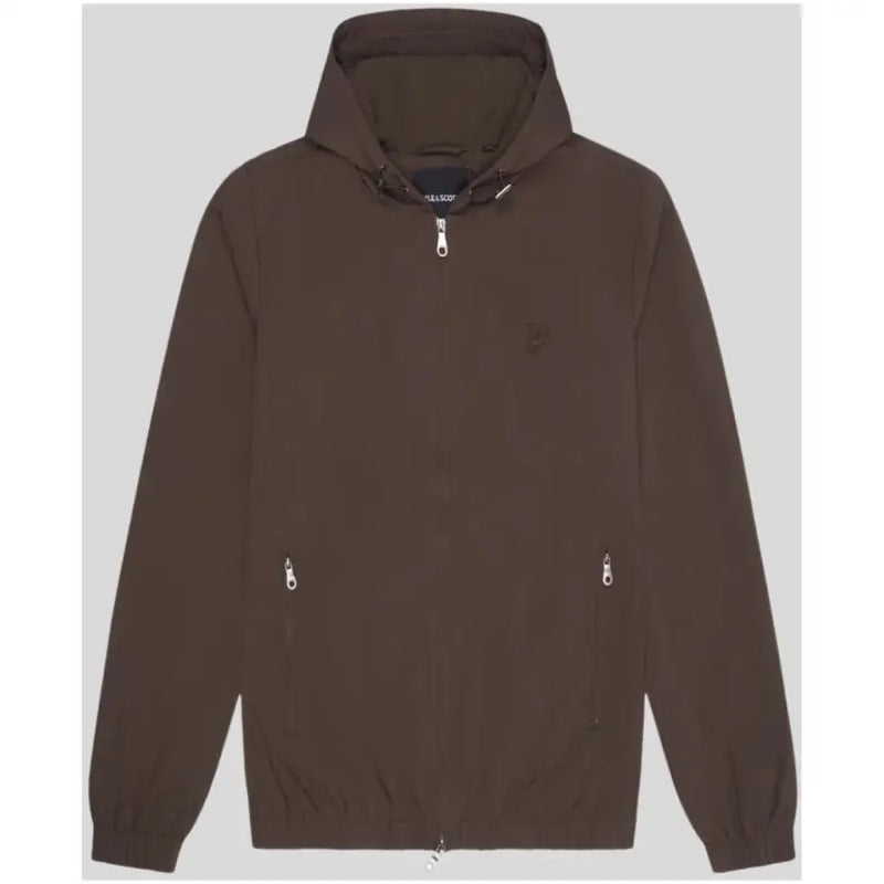 Lyle & Scott dark brown hooded blazer with subtle embroidered logo and silver zippers for all seasons