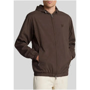 Brown hooded zip-up jacket with subtle embroidered logo on chest from lyle & scott green hooded blazer all seasons collection