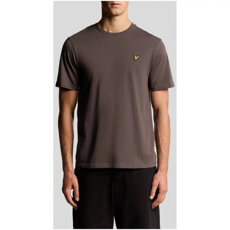 Men’s brown short-sleeve T-shirt with yellow bird logo from Lyle & Scott Green Printed collection