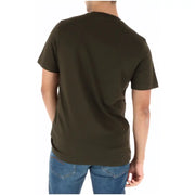 Olive green short-sleeved crew neck men’s t-shirt by lyle & scott featuring a printed design and comfortable fabric