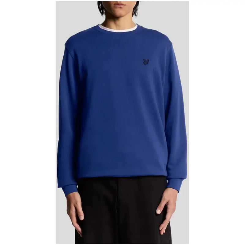 Lyle & Scott Herren-Sweatshirt aus beigefarbener Baumwolle mit Rundhalsausschnitt, königsblauem Rundhalsausschnitt, weißen Rippstrickbündchen und schwarzem Logo