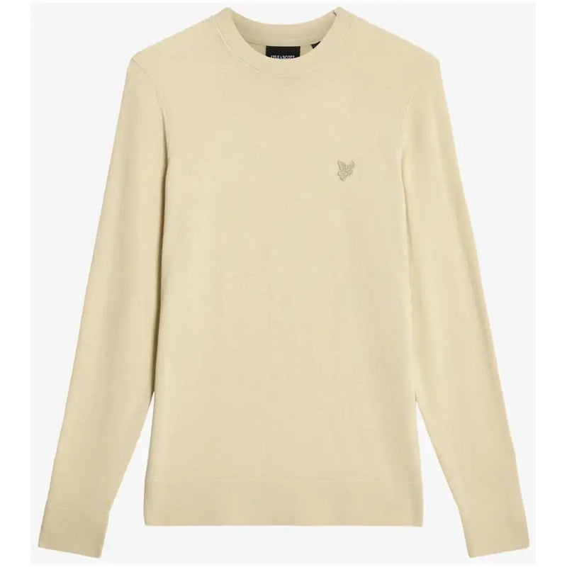 Lyle & Scott Herren-Sweatshirt aus beigefarbener Baumwolle mit langen Ärmeln und Rundhalsausschnitt sowie kleinem, gesticktem Vogellogo auf der linken Brust