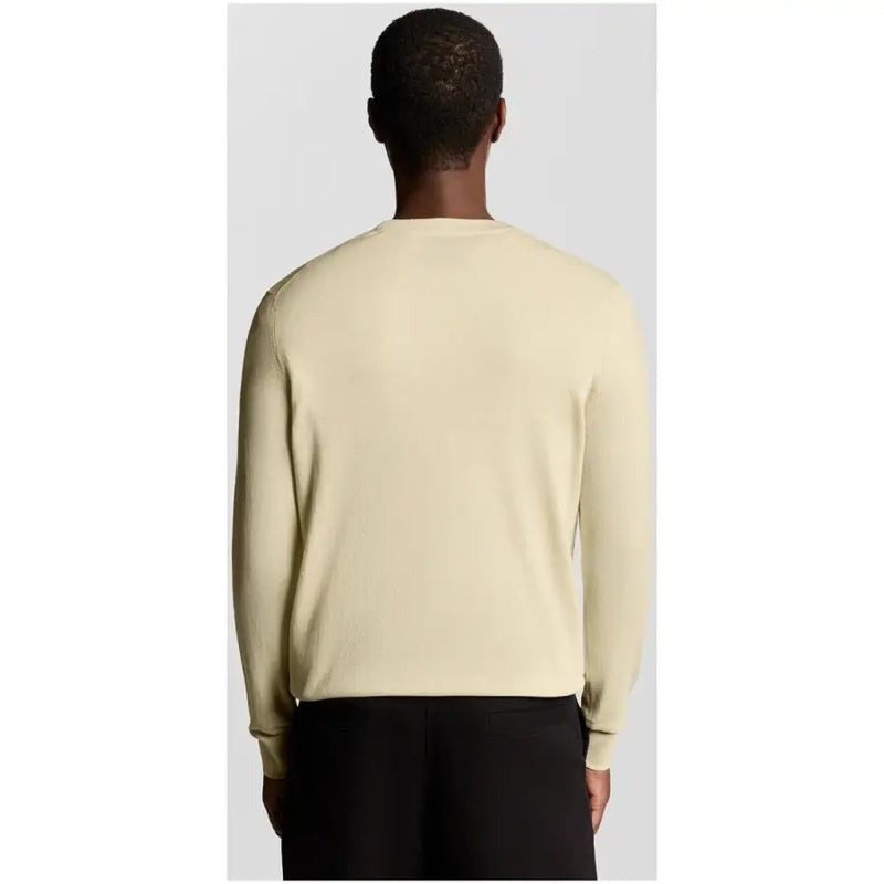 Lyle and Scott Herren-Sweatshirt aus beigefarbener Baumwolle mit Rundhalsausschnitt, hellgelben langen Ärmeln und glatter Strickstruktur