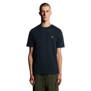 Lyle & Scott Herren-T-Shirt aus blauer Baumwolle mit kurzen Ärmeln und kleinem gelben Vogellogo auf der linken Brust