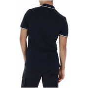 Marineblaues Kurzarm-Poloshirt aus Baumwolle von Lyle and Scott mit weißem Besatz an Kragen und Ärmelbündchen