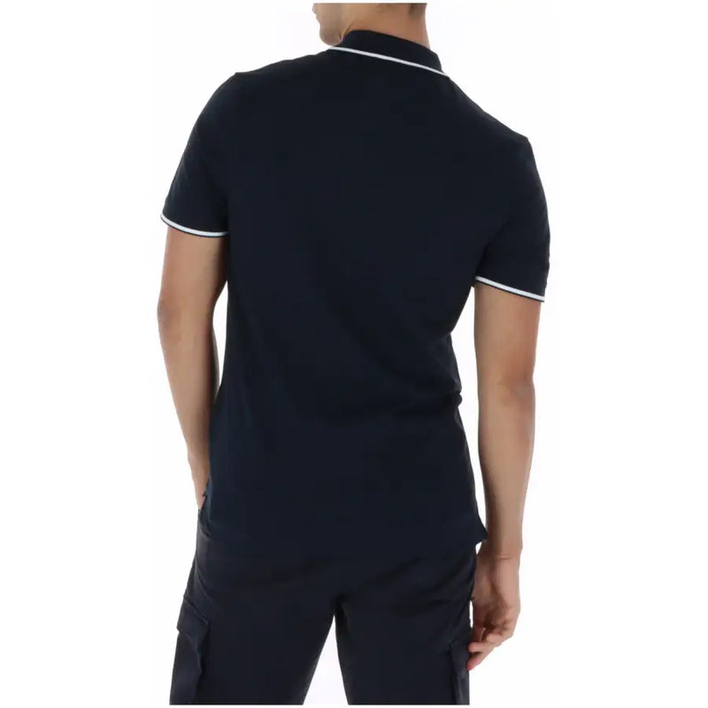 Marineblaues Kurzarm-Poloshirt aus Baumwolle von Lyle and Scott mit weißem Besatz an Kragen und Ärmelbündchen