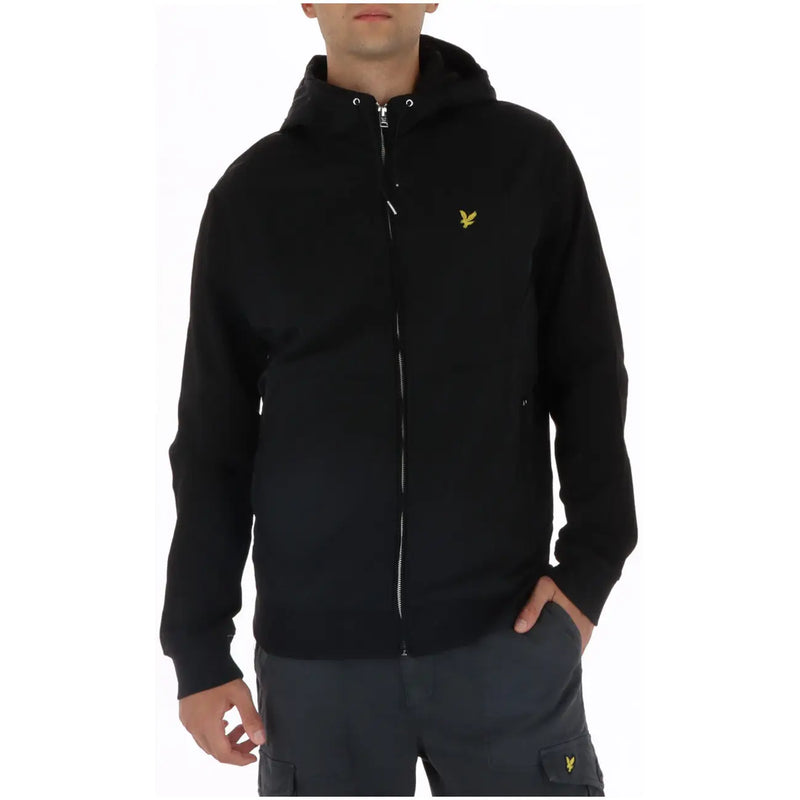 Lyle and Scott men blue zip hooded sweatshirt in black with yellow bird logo on chest and pocket front details