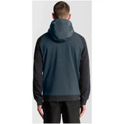 Lyle and Scott men blue zip hooded sweatshirt in dark teal and black with a quilted hood and two-tone design