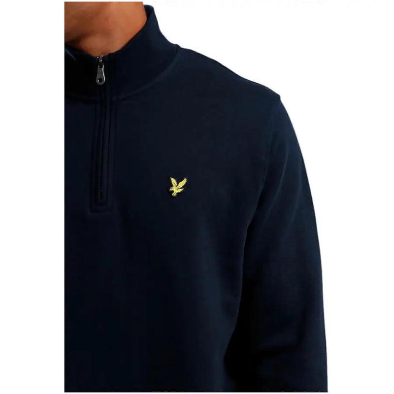 Men’s navy blue quarter-zip sweatshirt with yellow embroidered eagle logo for fall winter