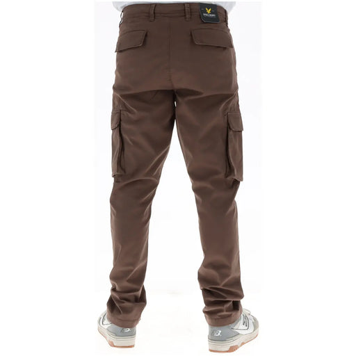 Brown cotton cargo pants with multiple pockets and branded label at waistband from lyle and scott men collection