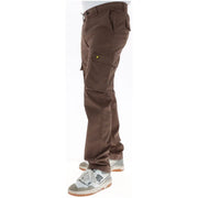 Lyle and Scott men brown cotton cargo trousers with multiple pockets and yellow bird logo on the thigh