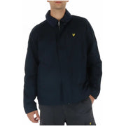 Marineblauer Lyle & Scott Herrenblazer aus Baumwollmischgewebe mit Reißverschluss, dunklem Kragen und goldgesticktem Logo auf der Brust