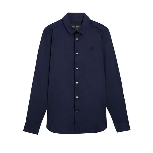 Marineblaues, langärmeliges Baumwollhemd von Lyle and Scott für Herren mit Knopfleiste.