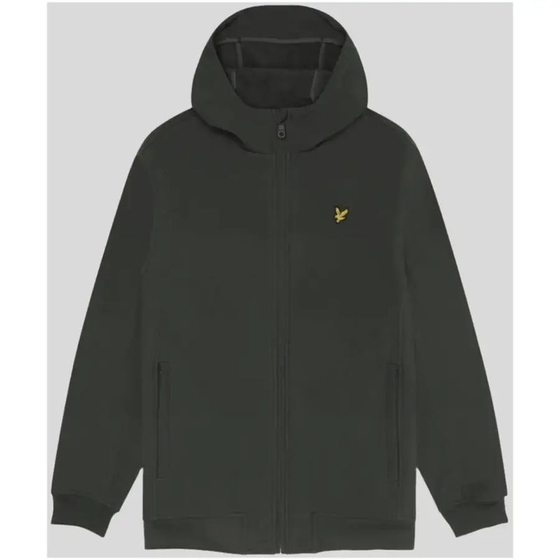 Dunkelgrüner Herren-Kapuzenpullover von Lyle & Scott aus Polyester mit Reißverschluss und kleinem goldenen Vogellogo auf der Brust