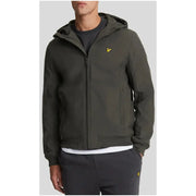 Dunkelolivgrüner Lyle & Scott Kapuzenpullover aus Polyester mit Reißverschluss und gelbem Vogellogo auf der Brust für Herren