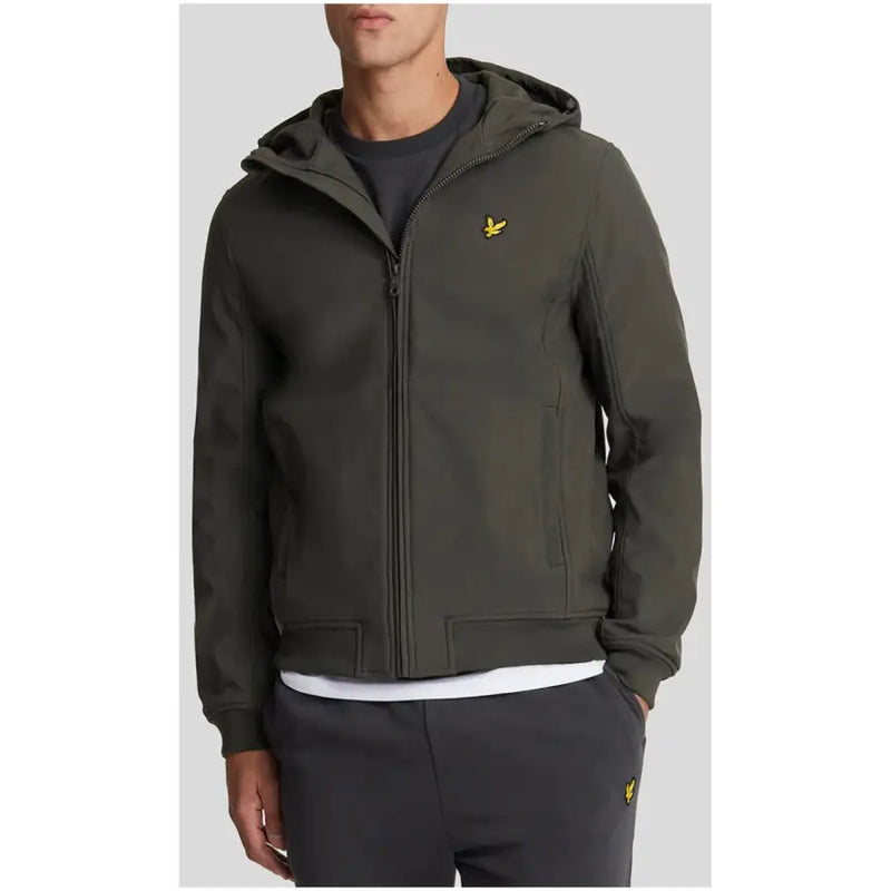 Dunkelolivgrüner Lyle & Scott Kapuzenpullover aus Polyester mit Reißverschluss und gelbem Vogellogo auf der Brust für Herren