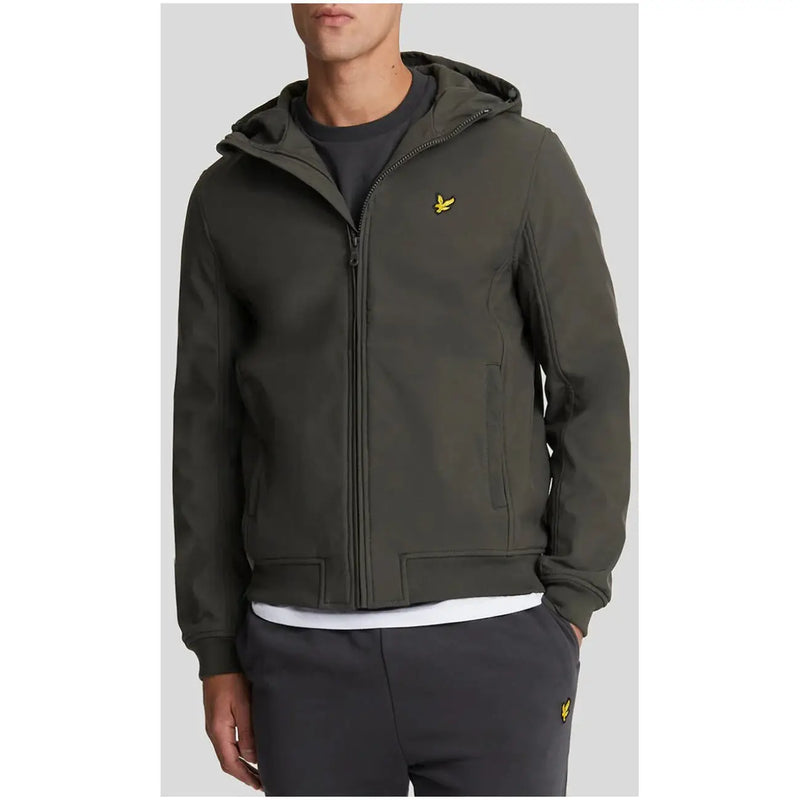 Dark olive green lyle and scott zip-up polyester hoodie with yellow bird logo on chest for men