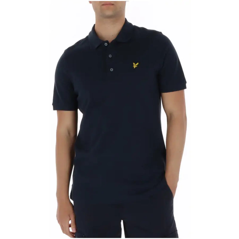 Marineblaues Lyle Scott Herren-Poloshirt mit gelbem Vogellogo aus kurzärmeligem Baumwoll-Elastan-Gewebe