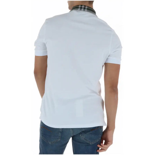 Lyle and Scott Herren-Polohemd, weiß, kurzärmelig, aus Baumwollmischgewebe mit kontrastierendem dunkel kariertem Kragen
