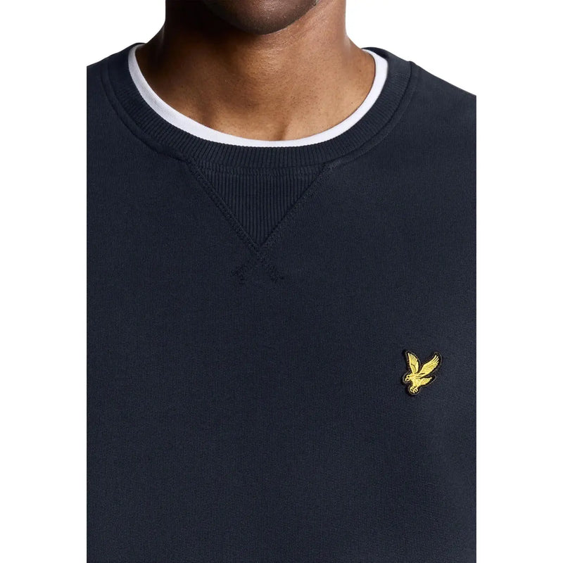 Lyle & Scott Herren-Sweatshirt, marineblau, aus Baumwolle, Rundhalsausschnitt mit weißem Rippstrickbündchen und gelbem, gesticktem Vogellogo