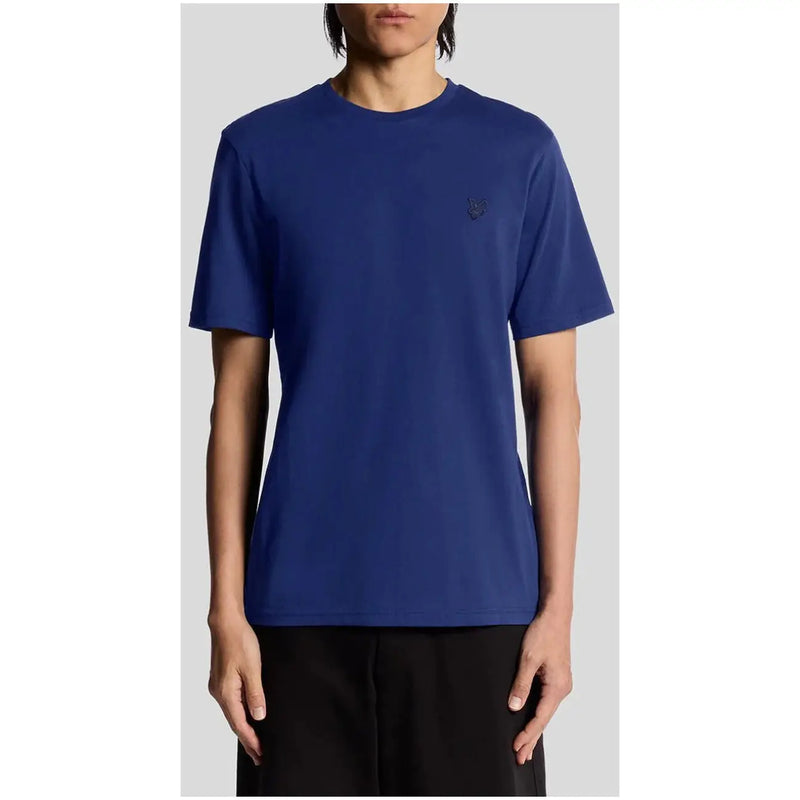Lyle & Scott men t-shirt navy blue short-sleeved with small black embroidered logo on left chest