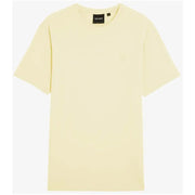 Lyle & Scott Männer t-shirt Hellgelber, minimalistischer Rundhalsausschnitt mit dezentem, gesticktem Logo und schwarzem Markenetikett am Halsausschnitt.