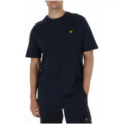 Navy blue lyle and scott men t shirt short sleeve with yellow bird logo made of cotton round neck ts2406v