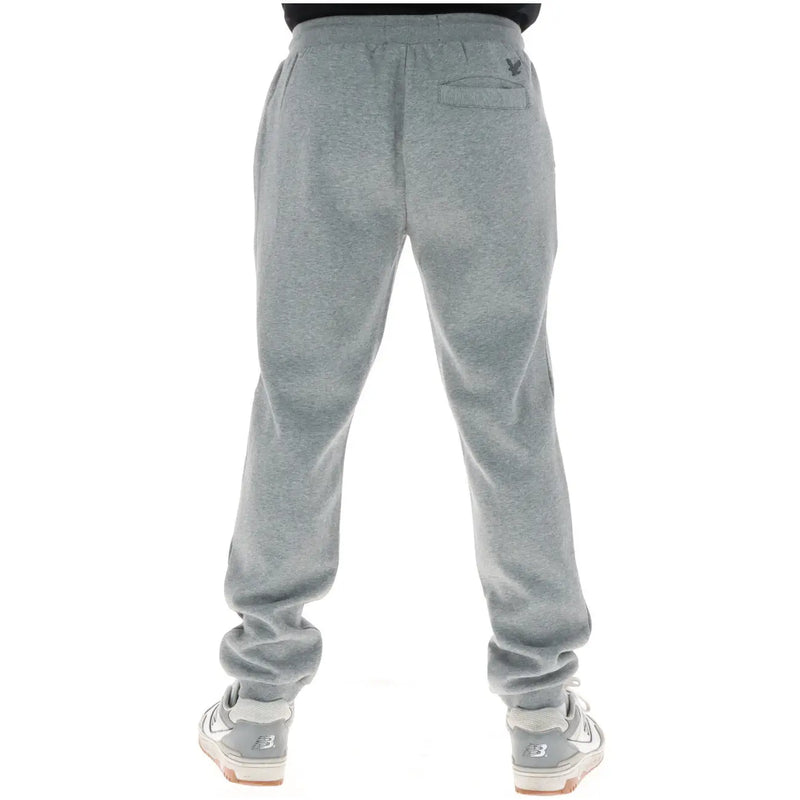 Lyle & Scott men trousers gray heathered sweatpants with drawstring waistband and embroidered logo on back pocket view