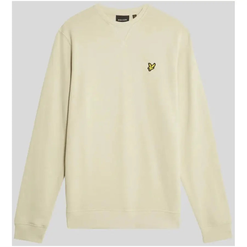Cream-colored long-sleeve crewneck sweatshirt with small yellow bird logo by Lyle & Scott