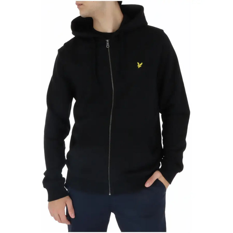 Lyle & Scott men’s black zip-up hoodie with yellow bird logo on chest perfect for casual wear