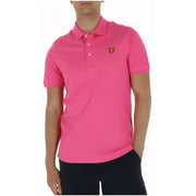 Lyle & Scott men’s bright pink short-sleeved polo shirt with yellow bird logo on chest for casual wear