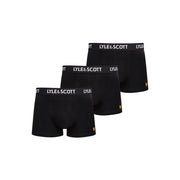 Black lyle & scott men’s boxer briefs with white waistband branding and gold bird logo for everyday comfort