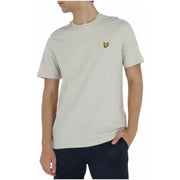 Lyle & Scott men’s beige short-sleeved t-shirt with yellow embroidered bird logo on the left chest