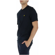 Black short-sleeved t-shirt with yellow embroidered bird logo on left chest by Lyle & Scott for men
