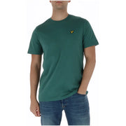 Lyle & Scott men’s dark green short-sleeved t-shirt with a yellow bird logo on the left chest and round neck