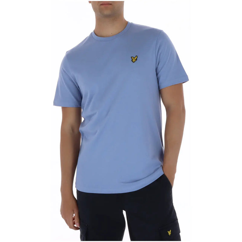 Lyle & Scott men’s light blue short-sleeved round neck t-shirt with yellow bird logo on left chest