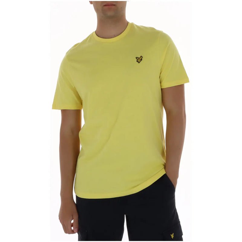 Lyle and Scott men’s bright yellow short-sleeved t-shirt with small embroidered bird logo on left chest