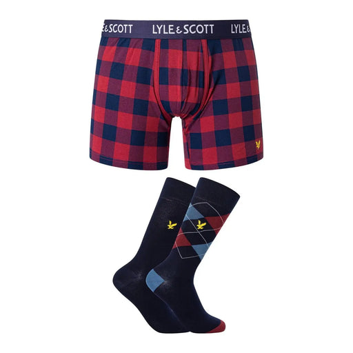Lyle and Scott Herren-Boxershorts aus Baumwolle in Rot und Marineblau kariert mit passendem Logobund