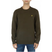 Lyle & Scott men’s olive green cotton crewneck sweater with a small yellow bird logo on the left chest