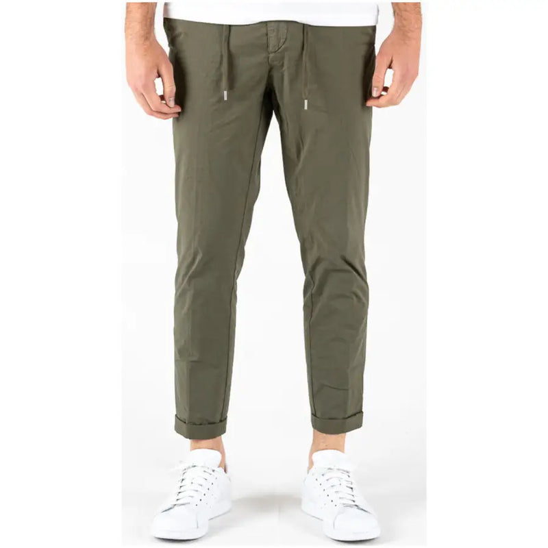 Olive green tapered chino pants with rolled cuffs drawstring waistband cotton blend by lyle and scott with pockets