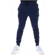 Marineblaue Fleece-Jogginghose mit kleinem gelbem Vogellogo am Oberschenkel für lässige Anlässe von Lyle & Scott